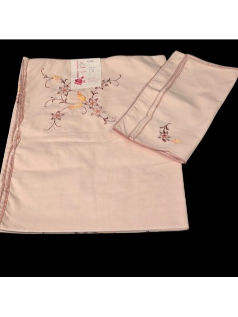 Vintage Hand Made Embroidered Tablecloth Napkins Set Floral 54"x 72" NOS